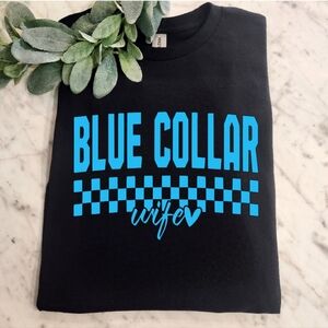 blue collar wife shirt cute popular trending retro black and blue checkered